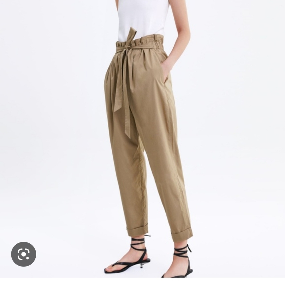 ZARA poplin pants cotton tan sz Small